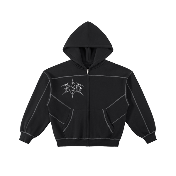 R3D sliver diamond Contrast-Stitched Boxy Fleece Zip Hoodie – R3D ...